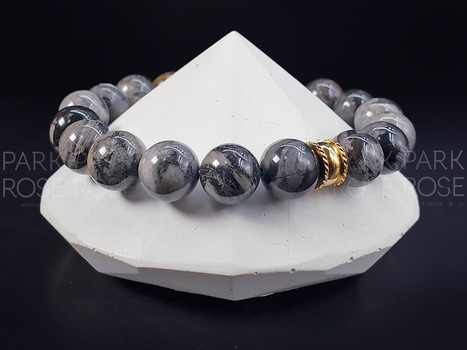 Silver Leaf Jasper Bracelet: Stainless Steel Accent (8/10mm)