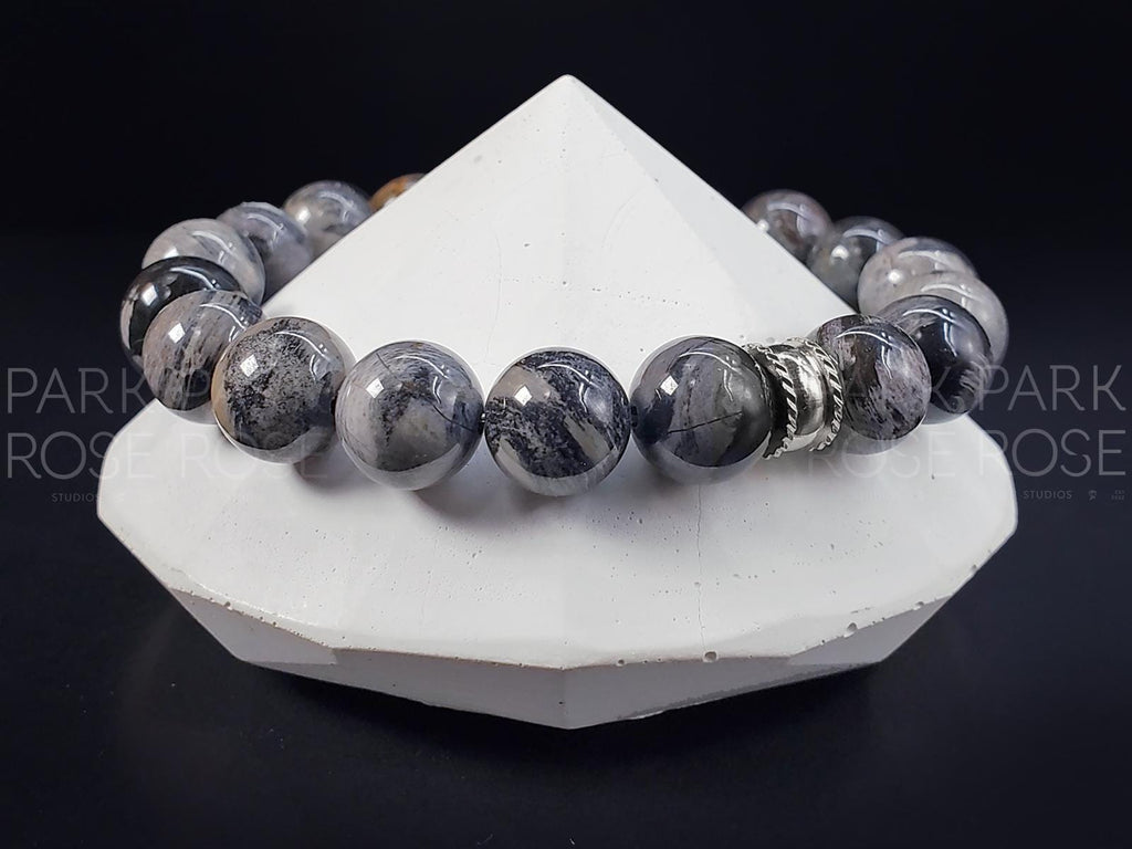 Silver Leaf Jasper Bracelet: Stainless Steel Accent (8/10mm)