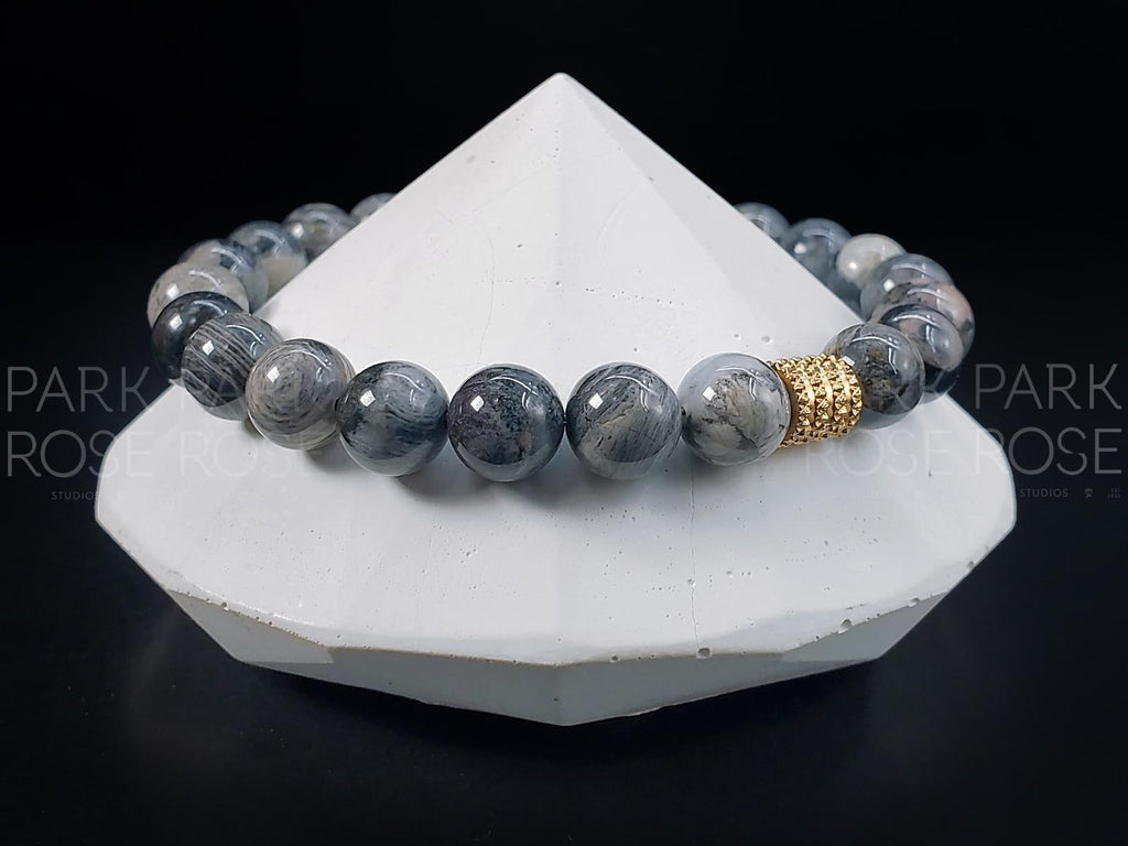 Silver Leaf Jasper Bracelet: Stainless Steel Accent (8/10mm)
