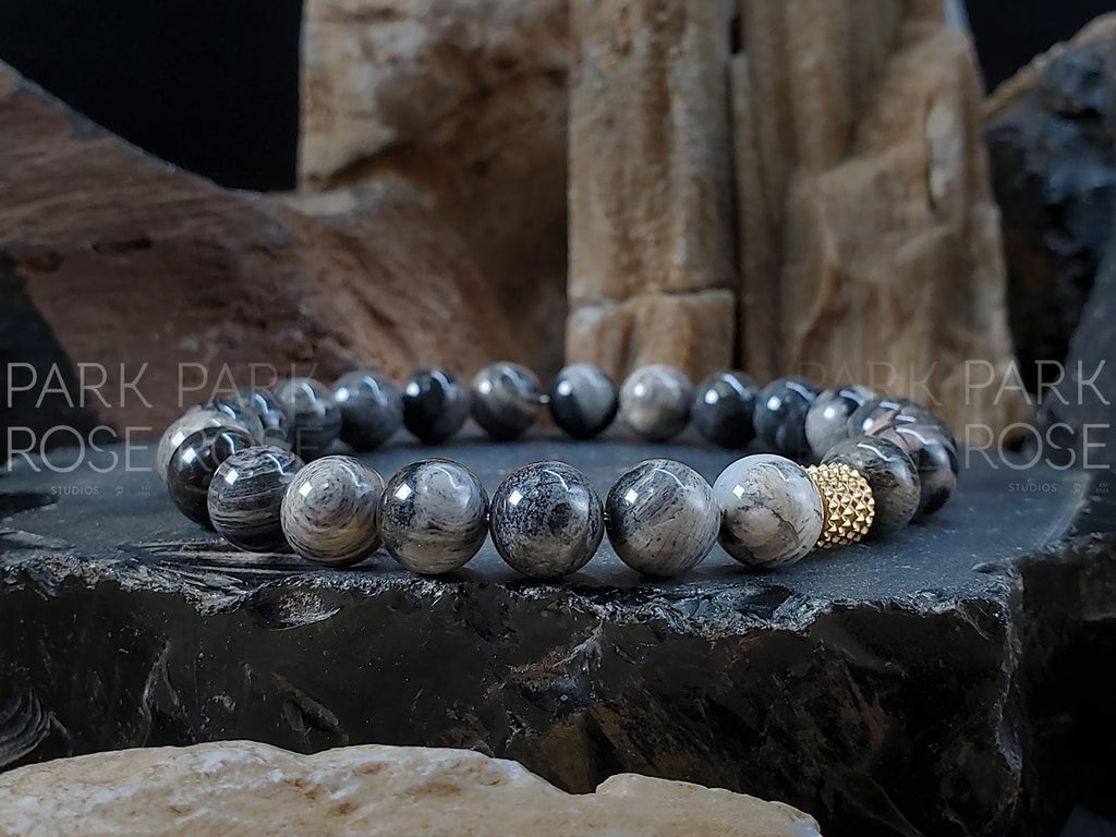 Silver Leaf Jasper Bracelet: Stainless Steel Accent (8/10mm)