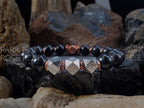 Faceted Gibeon Meteorite Shungite & Copper Bracelet (10mm)