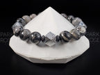 Gibeon Meteorite Bracelet: Black Silver Leaf Jasper Jewelry (10mm)