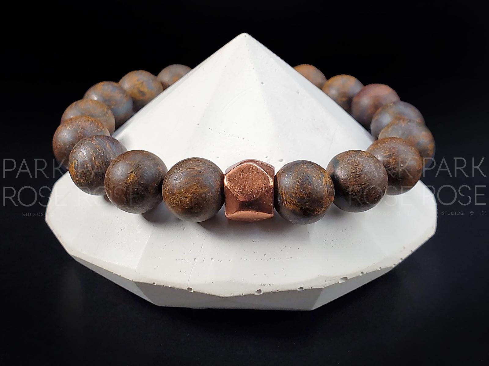 Matte Bronzite Bracelet with Copper Accent (10mm)