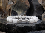 Milky Moonstone Bracelet: Sterling Silver Double Dragon