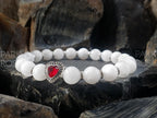Moonstone Beaded Bracelet | Sterling Silver Red Zirconia Heart Charm