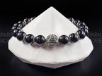 Black Tourmaline Gemstone Bracelet: Stainless Steel Evil Eye Charm (8mm)