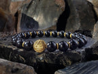 Black Tourmaline Gemstone Bracelet: Stainless Steel Evil Eye Charm (8mm)