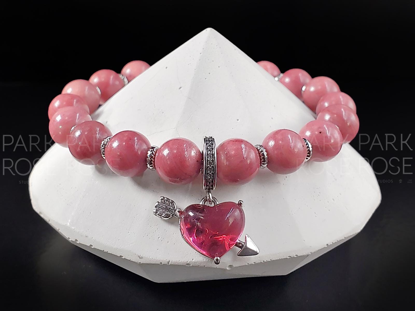 Sterling Silver Zirconia Bow & Arrow Rhodonite Bracelet