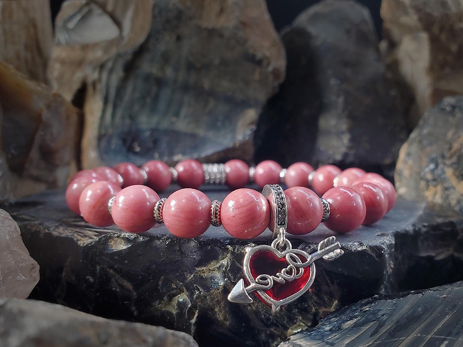 Sterling Silver Zirconia Bow & Arrow Rhodonite Bracelet