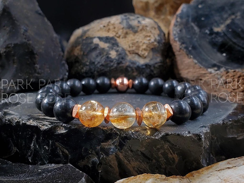 Shungite Bracelet with Copper & Amethyst