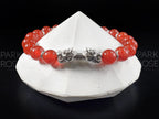 Red Carnelian Sterling Silver Double Dragon Bracelet (8mm)