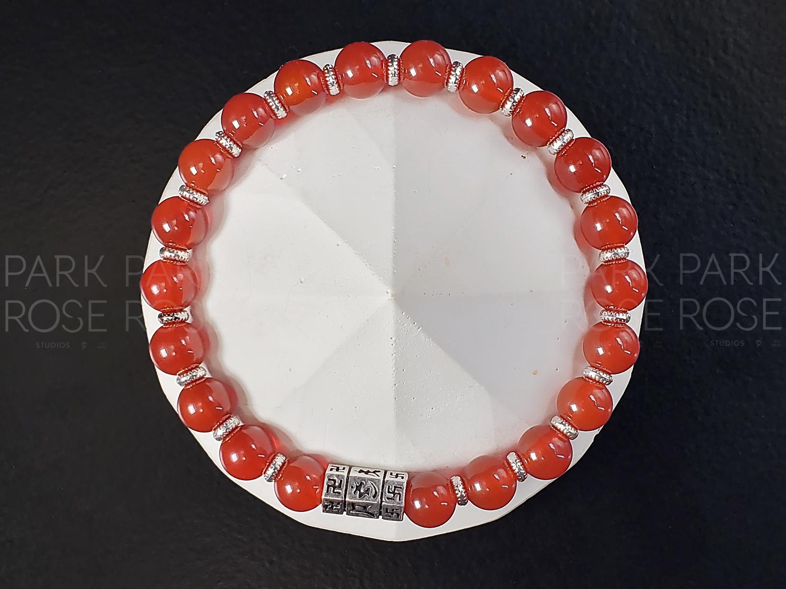 Carnelian Gemstone Bracelet: 925 Sterling Silver Buddhism Prayer Bead (8mm)