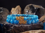 Lake Blue Apatite Bracelet: 24K Gold Plated Pixiu Charm (6/8mm)