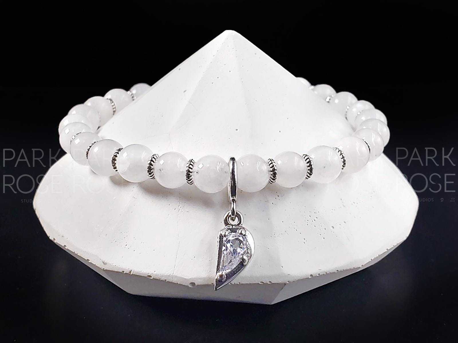 Moonstone Mother Daughter Bracelet Set: Sterling Silver Half Heart Charm