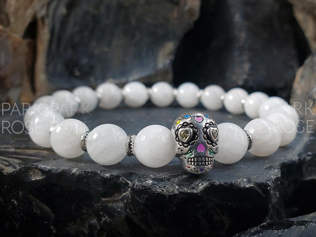 Black Tourmaline Sterling Silver Sugar Skull Bracelet