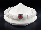 Moonstone Beaded Bracelet | Sterling Silver Red Zirconia Heart Charm