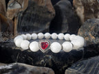 Moonstone Beaded Bracelet | Sterling Silver Red Zirconia Heart Charm
