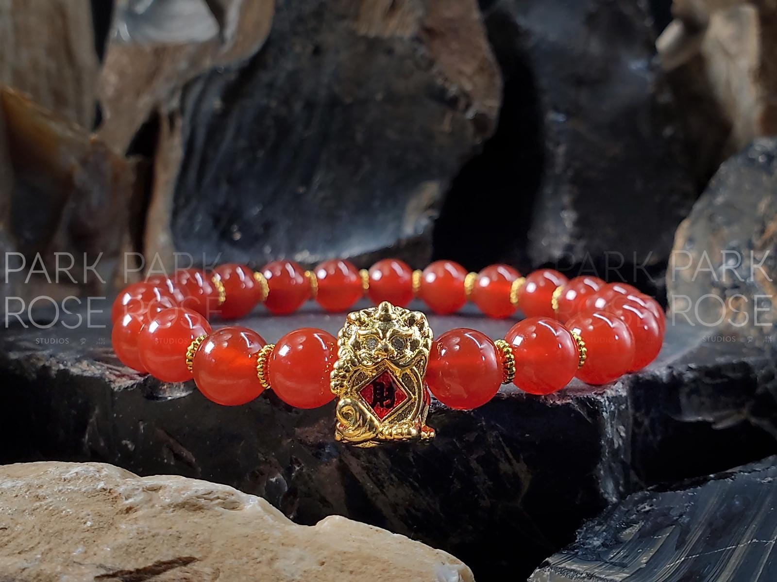 Gold Fortune Cat Bracelet | Black Tourmaline & Sterling Silver (8mm)