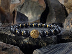 Black Tourmaline Gemstone Bracelet: Stainless Steel Evil Eye Charm (8mm)