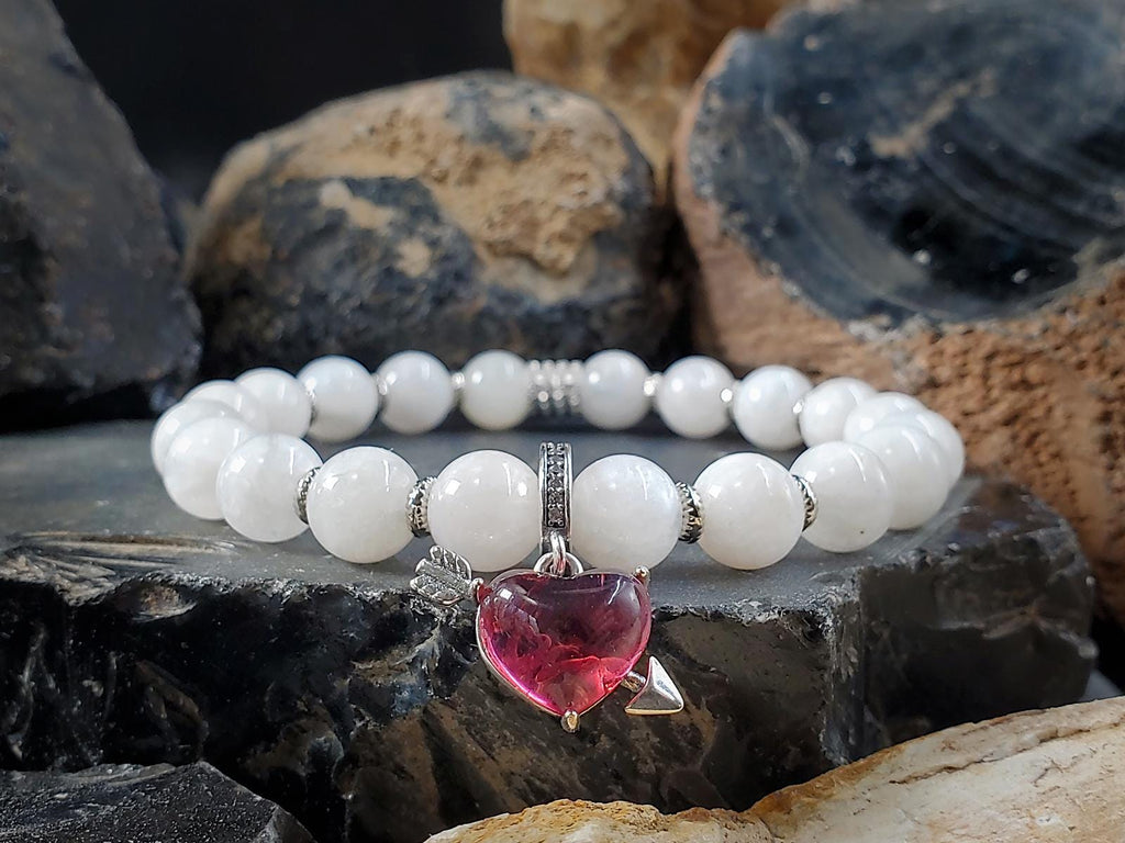 Sterling Silver Zirconia Bow & Arrow Rhodonite Bracelet