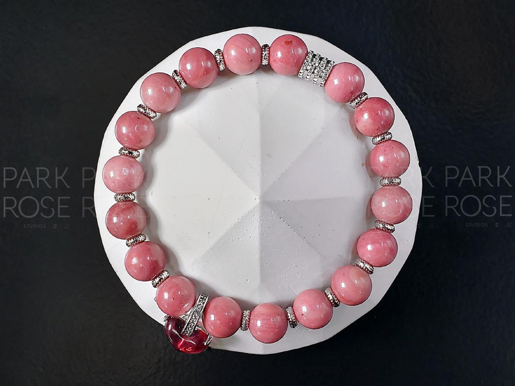 Sterling Silver Zirconia Bow & Arrow Rhodonite Bracelet