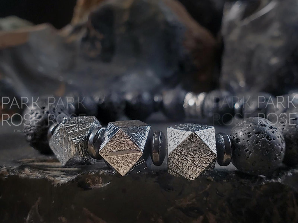 Certified Gibeon Meteorite Bracelet: Black Lava Diffuser(10mm)