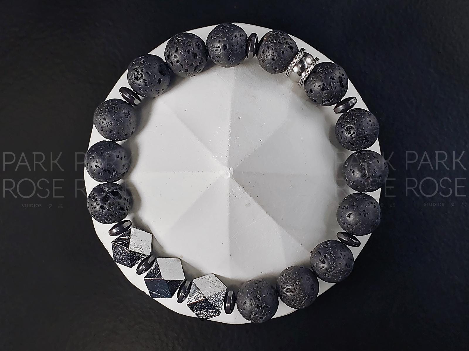 Certified Gibeon Meteorite Bracelet: Black Lava Diffuser(10mm)
