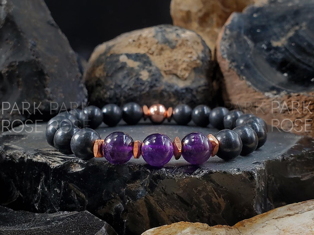Shungite Bracelet with Copper & Amethyst