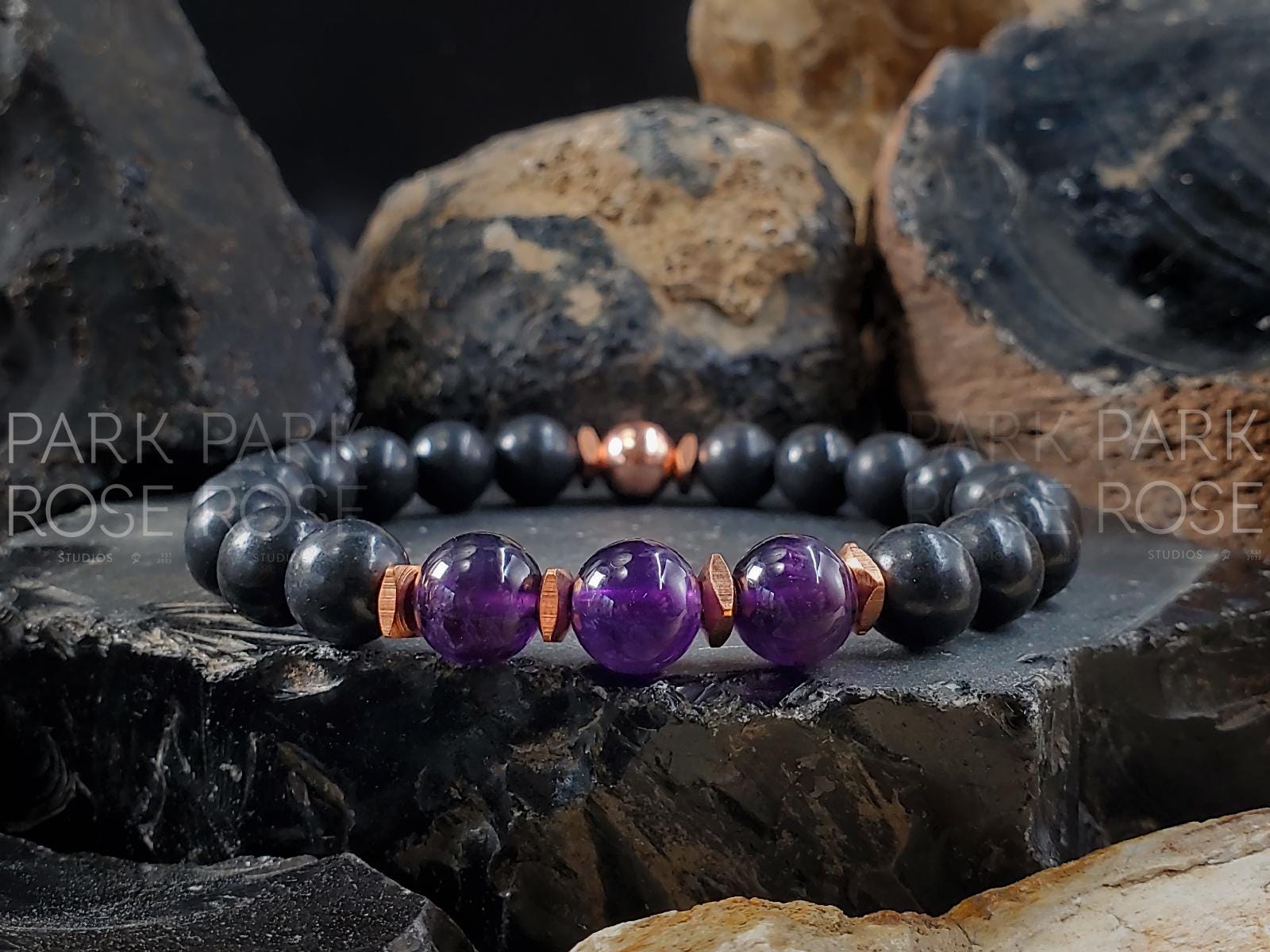 Shungite Bracelet with Copper & Amethyst