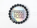Black Tourmaline Gemstone Bracelet: Sterling Silver Snake Charm (8mm)