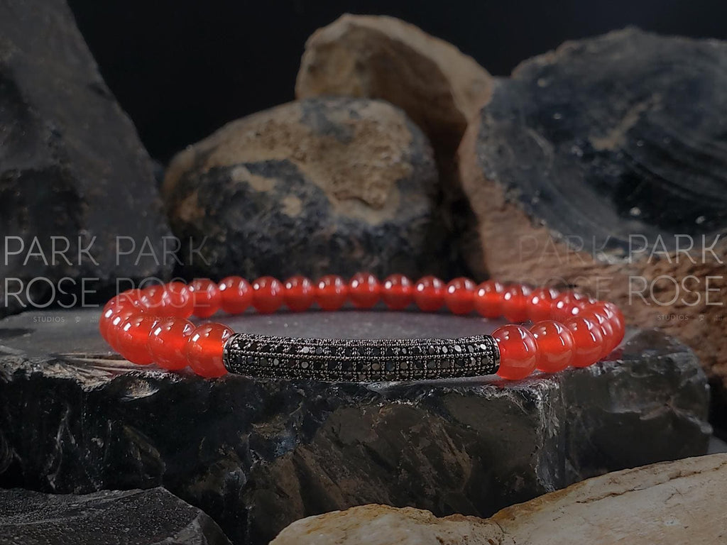 Red Carnelian Bracelet with Black Zirconia Bar