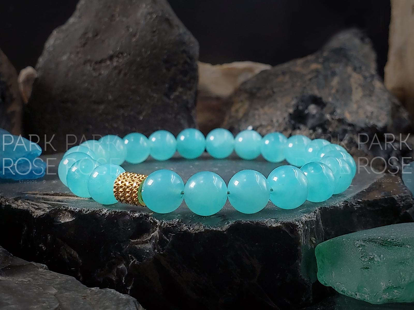 Mozambique Amazonite Bracelet: Stainless Steel Accents