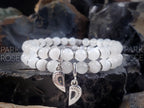 Moonstone Mother Daughter Bracelet Set: Sterling Silver Half Heart Charm