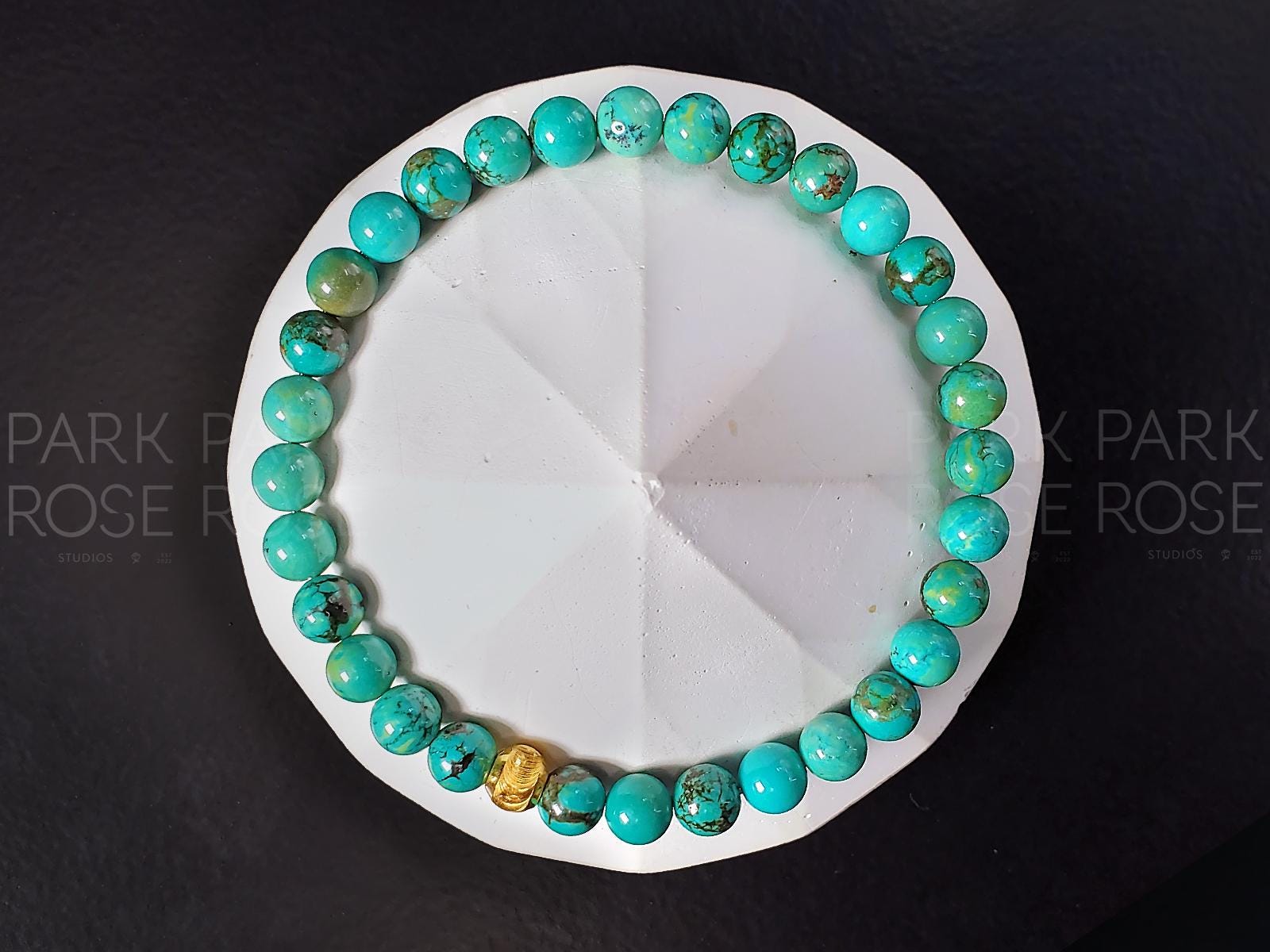 Hubei Green Turquoise Bracelet: 24K Gold Cat Eye Bead