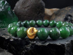 Nephrite Green Jade Bracelet: 24K Gold Cat Eye Bead (10mm)
