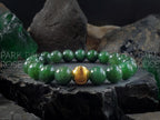 Nephrite Green Jade Bracelet: 24K Gold Cat Eye Bead (10mm)