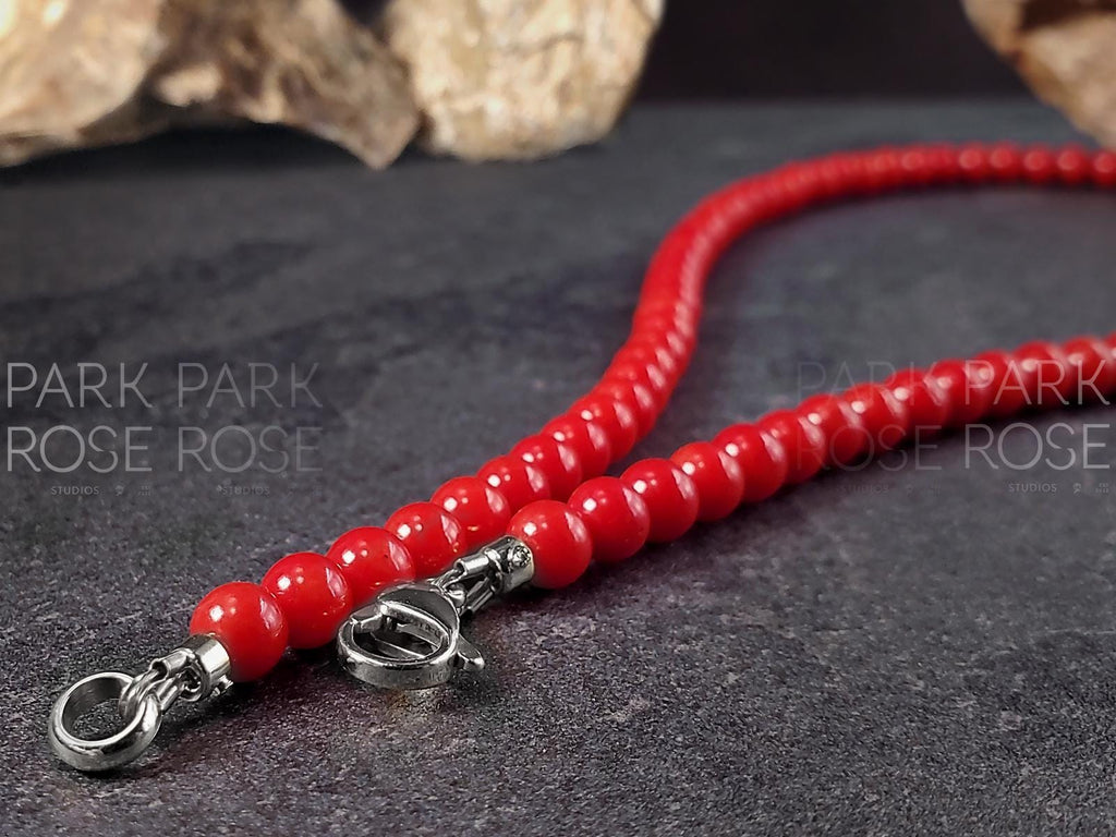 AAA Red Coral Necklace: Gold or Silver Stainless Steel Clasp