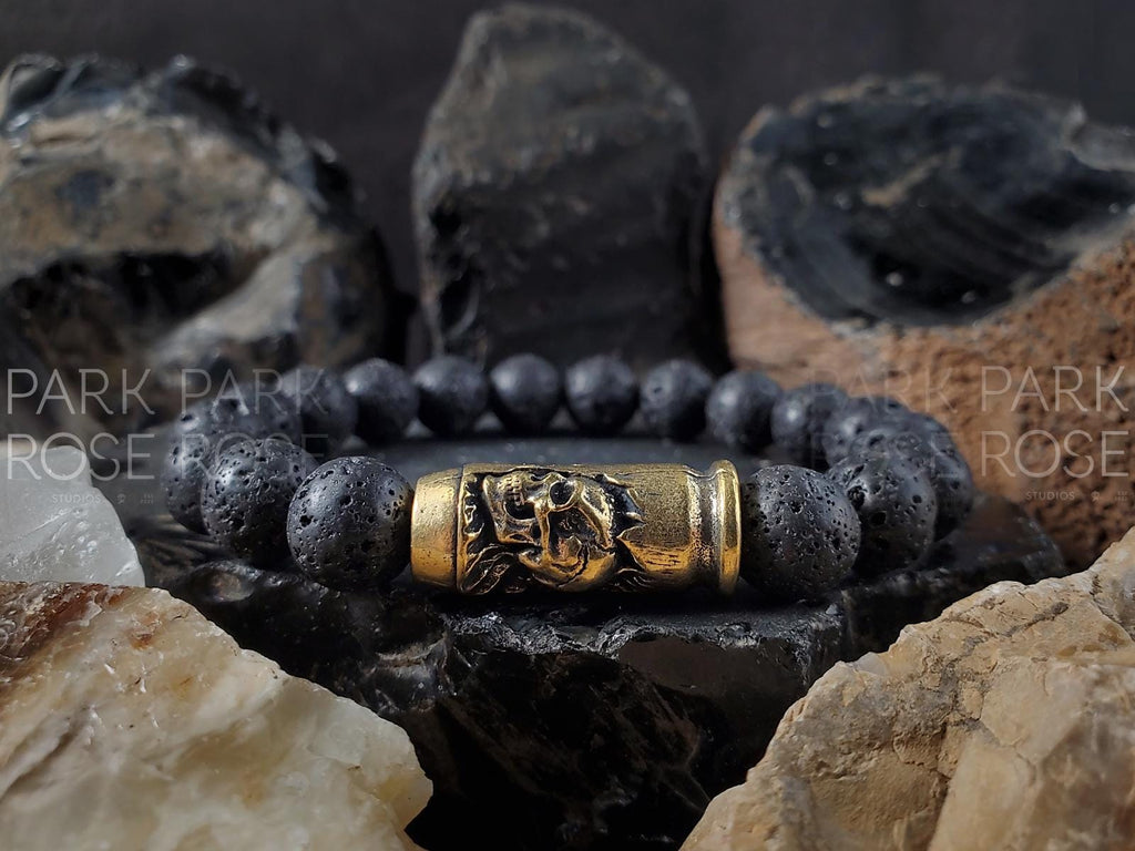 Black Lava Skull Cross Bracelet, Religious Bracelets