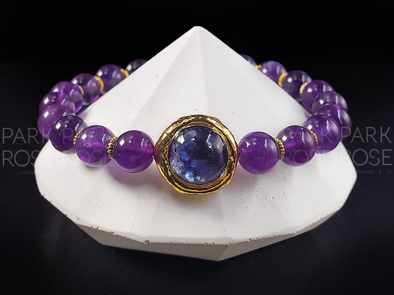Amethyst Bracelet: Murano Glass, Gold Plated Bead