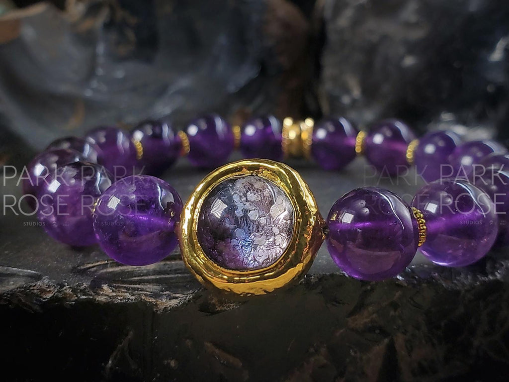 Amethyst Bracelet: Murano Glass, Gold Plated Bead