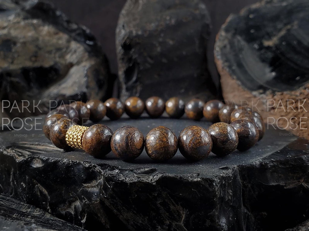 AAAA Madagascar Bronzite Bracelet: Stainless Steel Accent (6/8/10mm)
