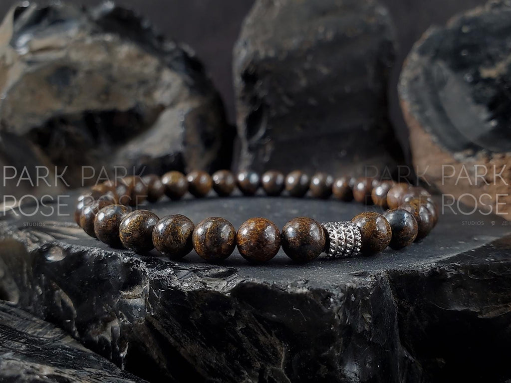 AAAA Madagascar Bronzite Bracelet: Stainless Steel Accent (6/8/10mm)