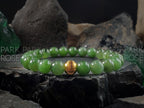 High Grade Nephrite Green Jade Bracelet: 24K Gold Cat Eye Bead