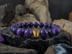 AAA Charoite Bracelet with 24K Gold Cat Eye Bead (6/8/10mm)