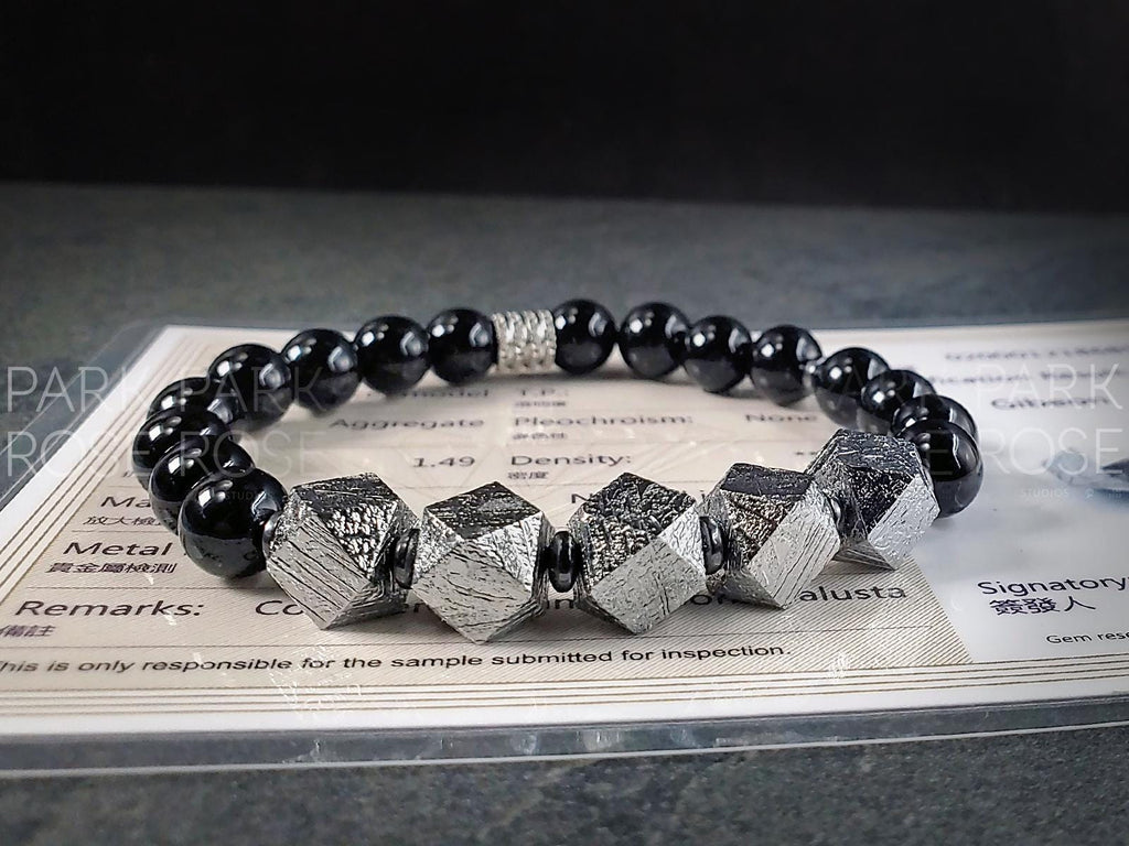 Gibeon Meteorite Bracelet: Black Tourmaline & Hematite