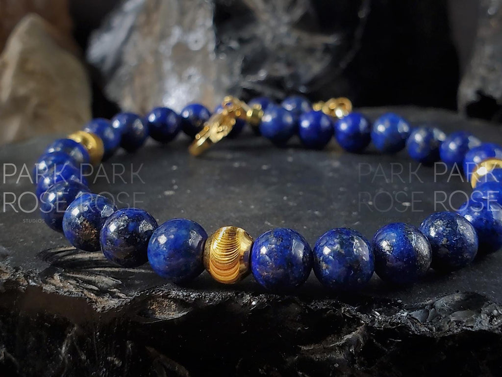 Lapis Lazuli Bracelet with 24K Gold Cat Eye Beads (6mm)