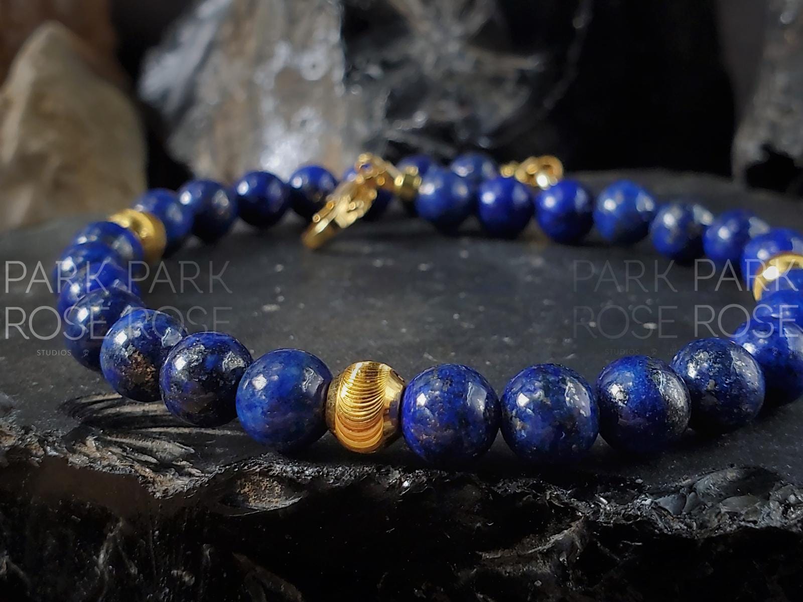 Lapis Lazuli Bracelet with 24K Gold Cat Eye Beads (6mm)
