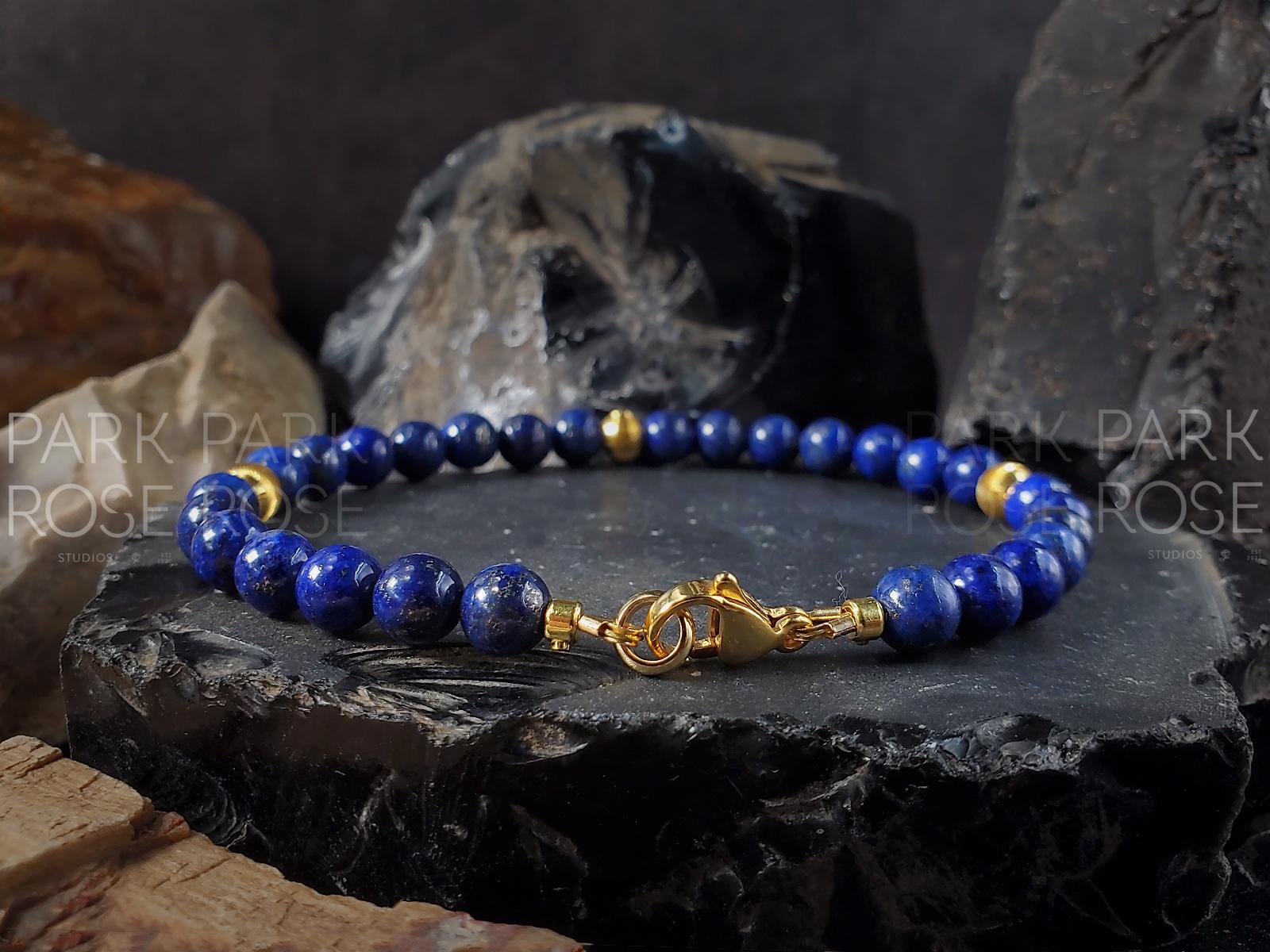 Lapis Lazuli Bracelet with 24K Gold Cat Eye Beads (6mm)