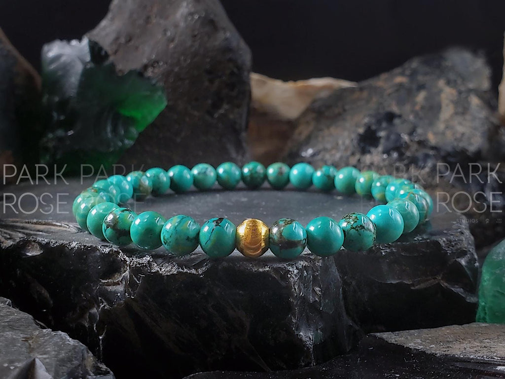 Hubei Green Turquoise Bracelet: 24K Gold Cat Eye Bead