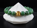 Nephrite Green Jade Bracelet: 24K Gold Cat Eye Bead (10mm)